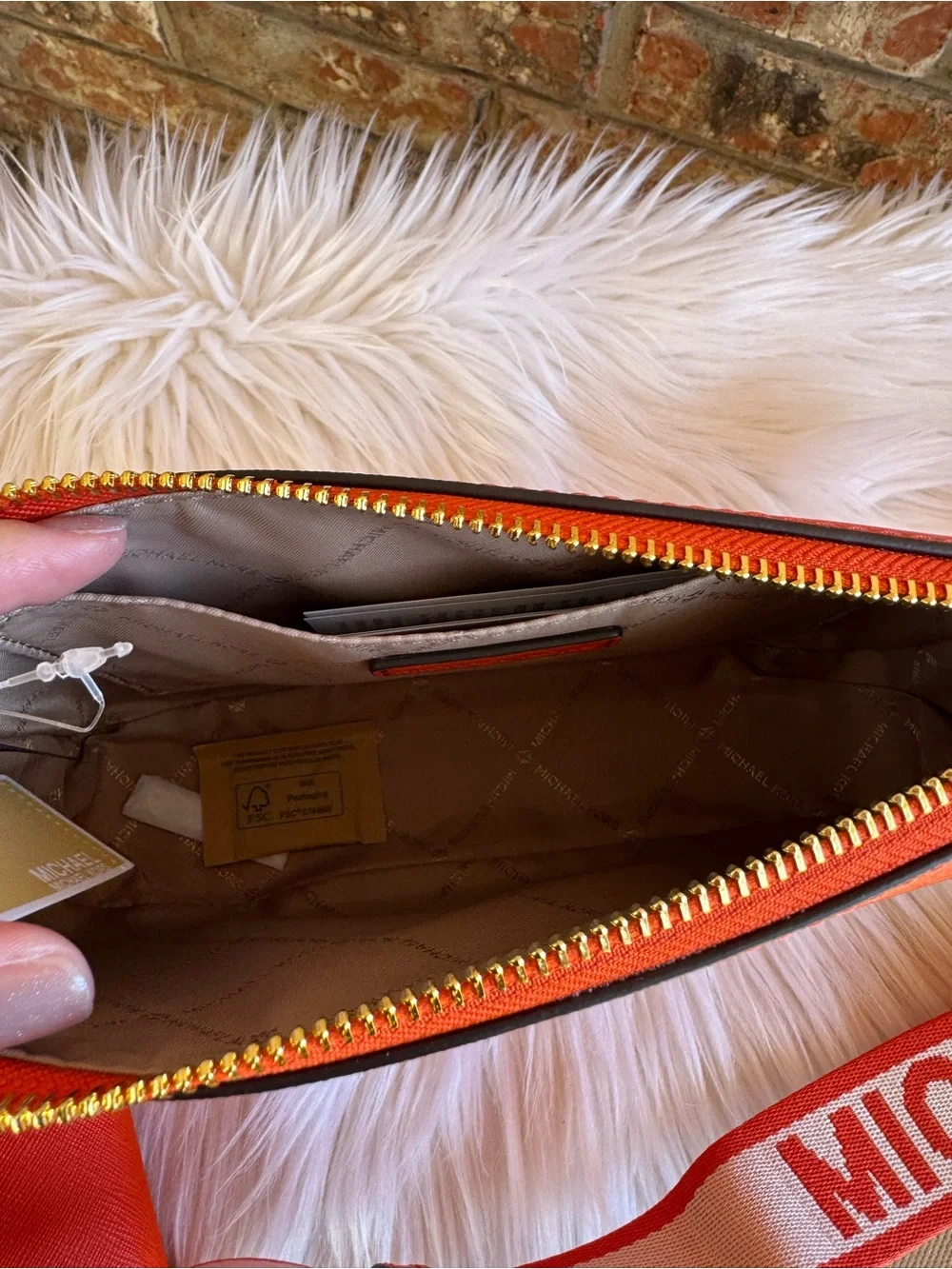 Michael Kors Orange Saffiano Leather Crossbody Trio with Branded Strap